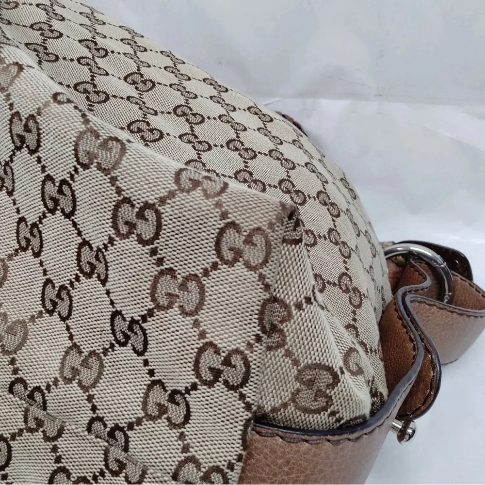 Gucci Tan and Brown Monogram large Shoulder Bag